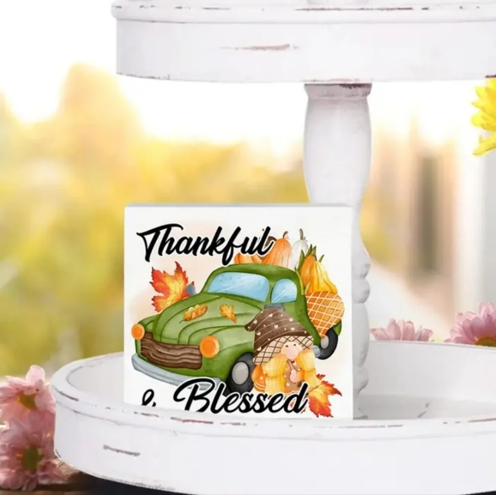 NEW! Thankful & Blessed gnome Sign